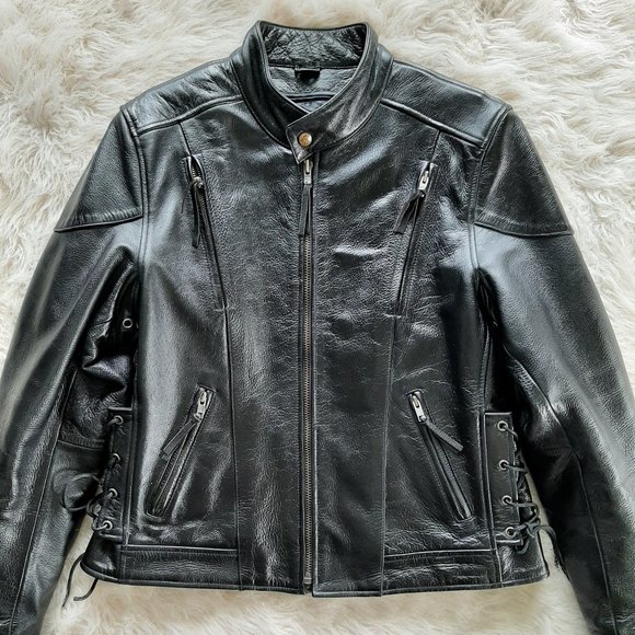 First Leather Apparel Women's Black Motor Leather Jacket  Size L - Picture 3 of 14